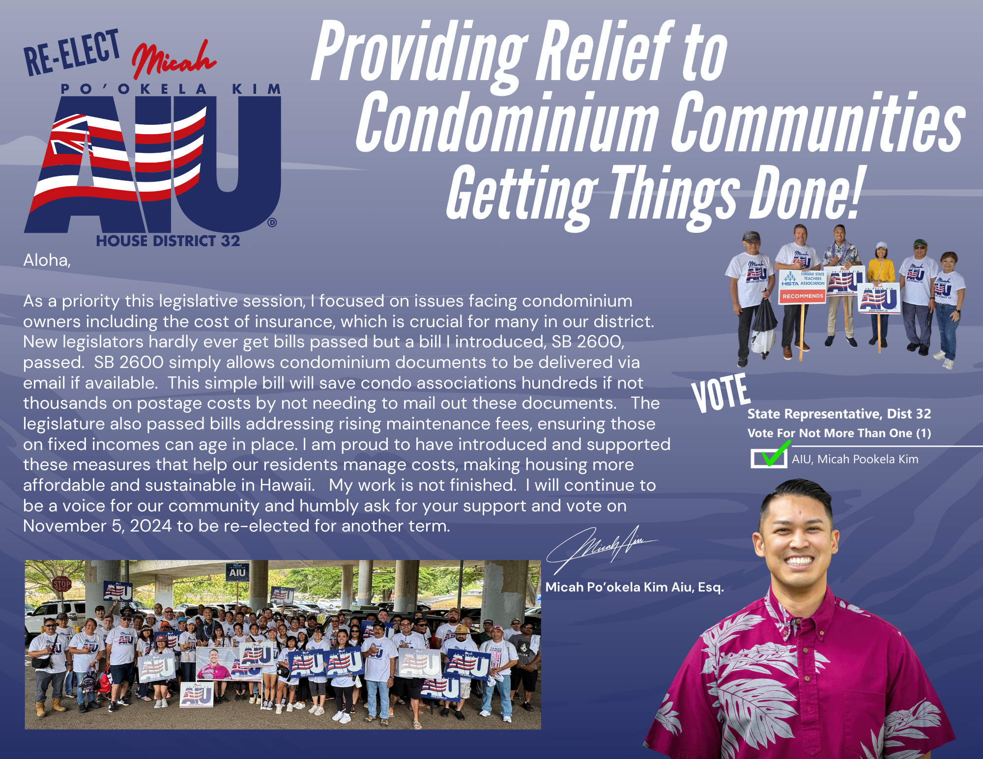 2024 reelection flyer: condominium costs and SB 2600 — open full-size image