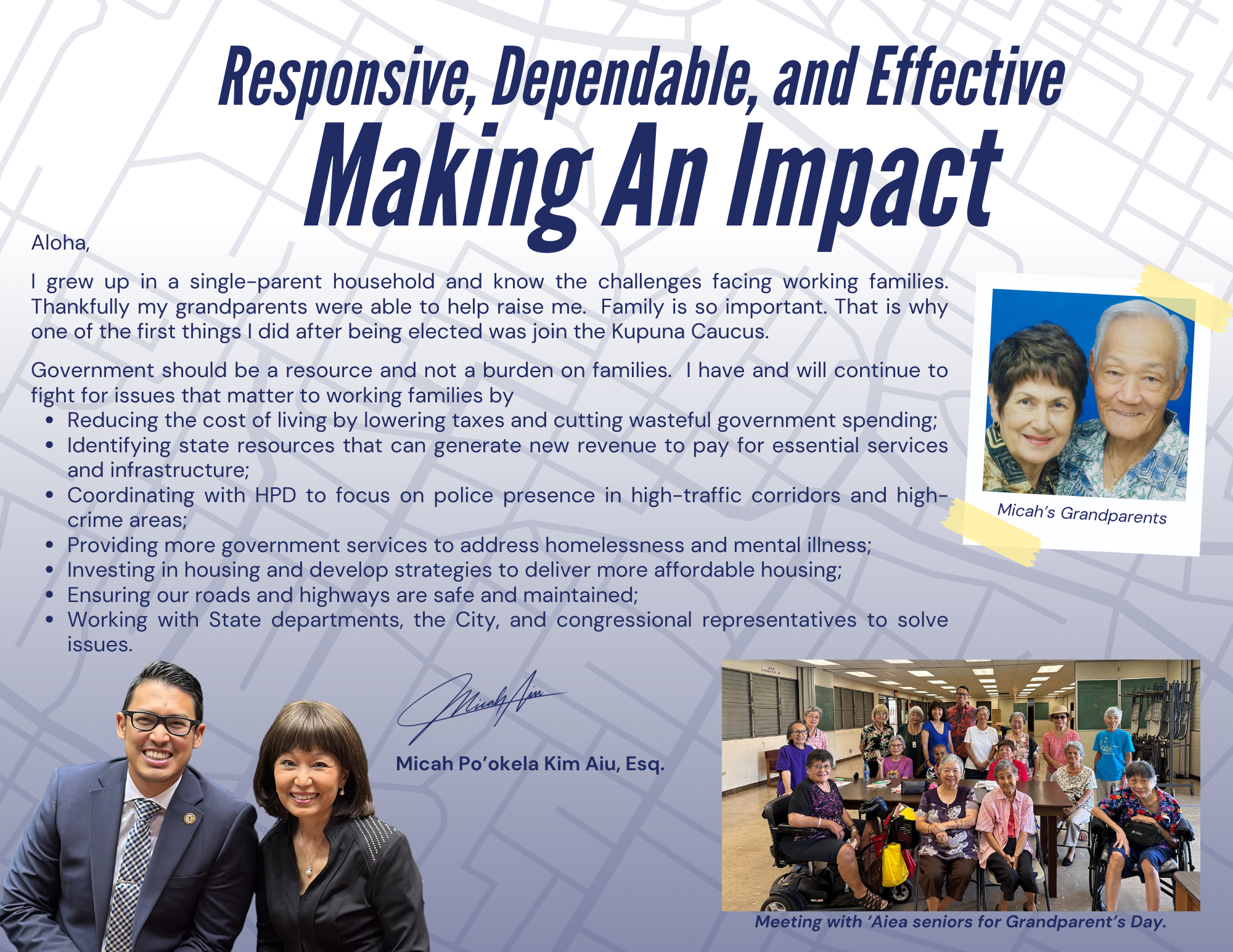 Historical campaign flyer: working families, grandparents, and community priorities — open full-size image
